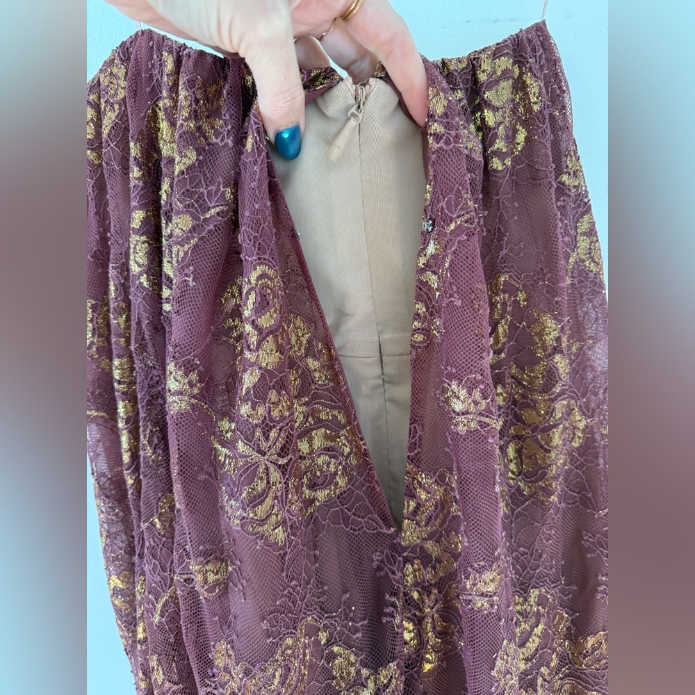 NWT Helsi Cara Strapless Lace Dress in Pink Mauve and Gold. Medium. - Picture 8 of 12